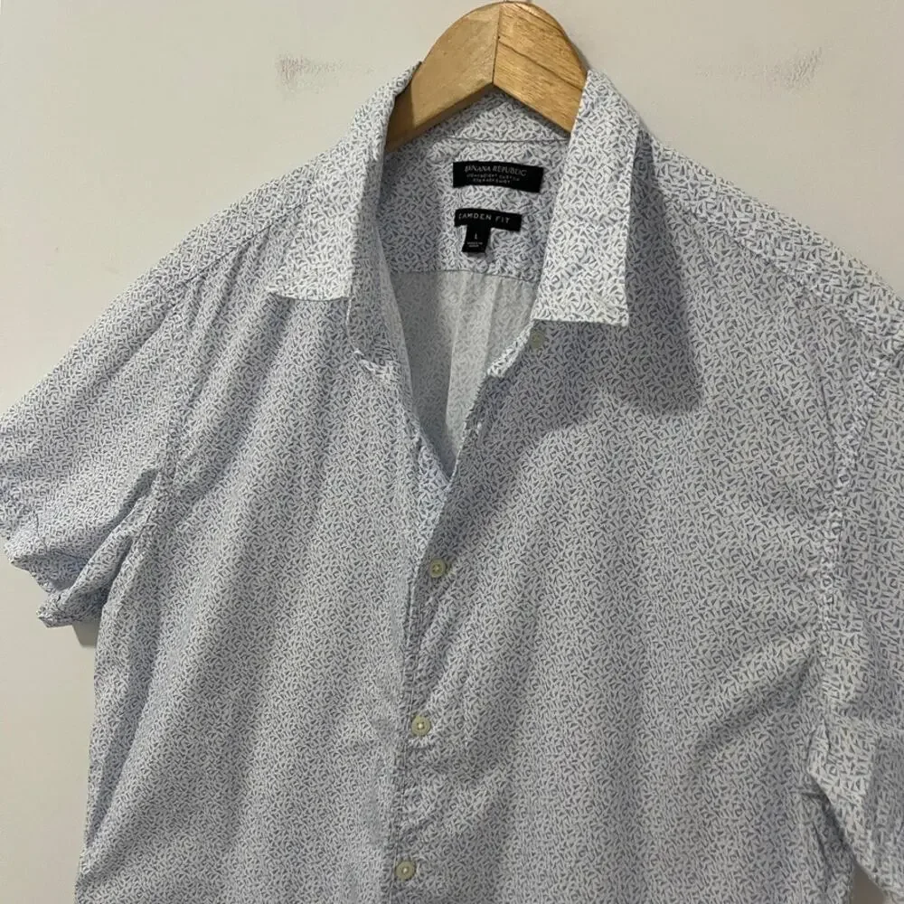 Banana Republic Men's Blue & White Print Button Up Camden Fit Top Size Large